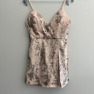 Angel Biba Rose Gold Sequin Lace Mini Dress